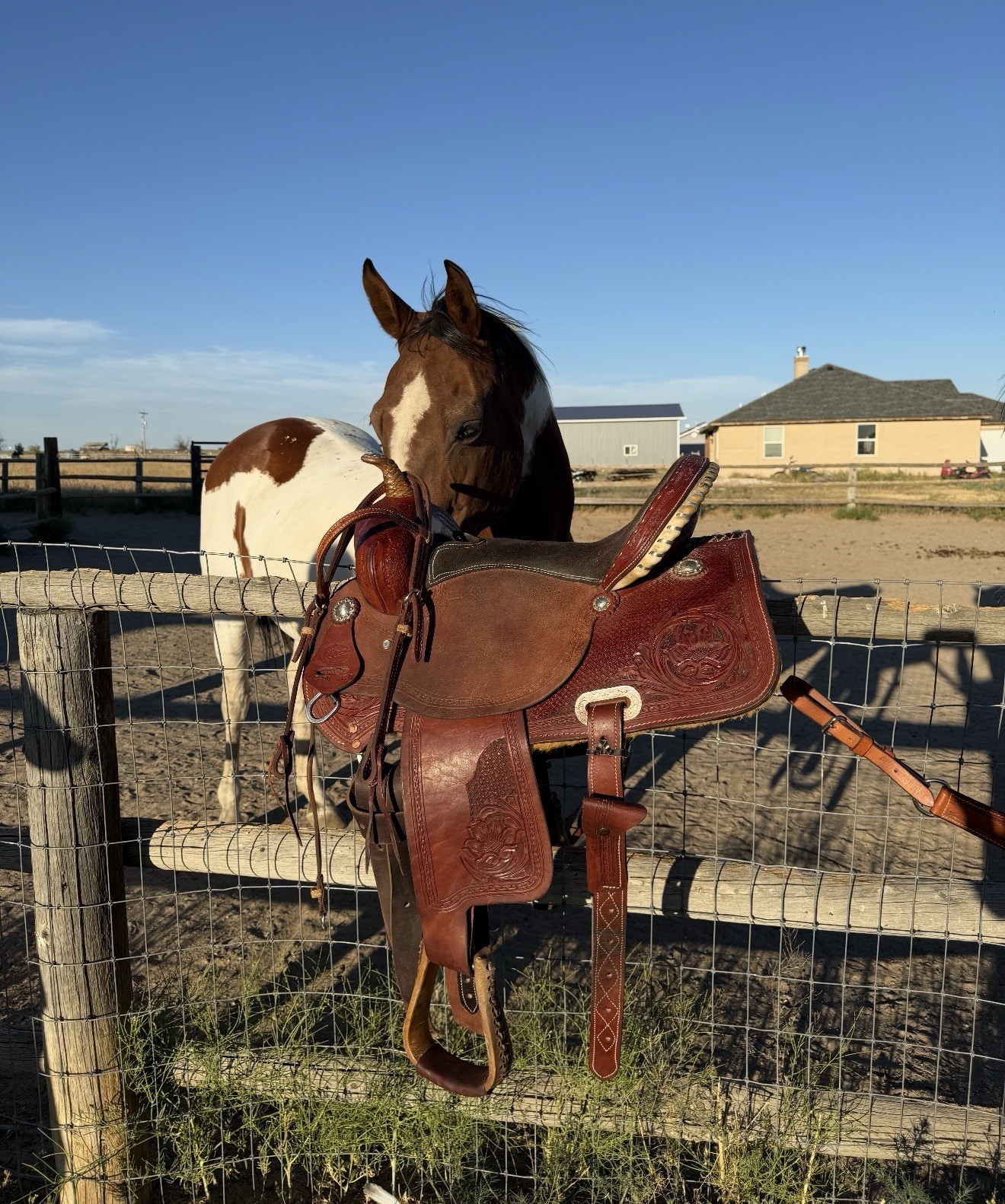Western Horse Tack Set Tooled Leather Saddle Headstall Breast Collar