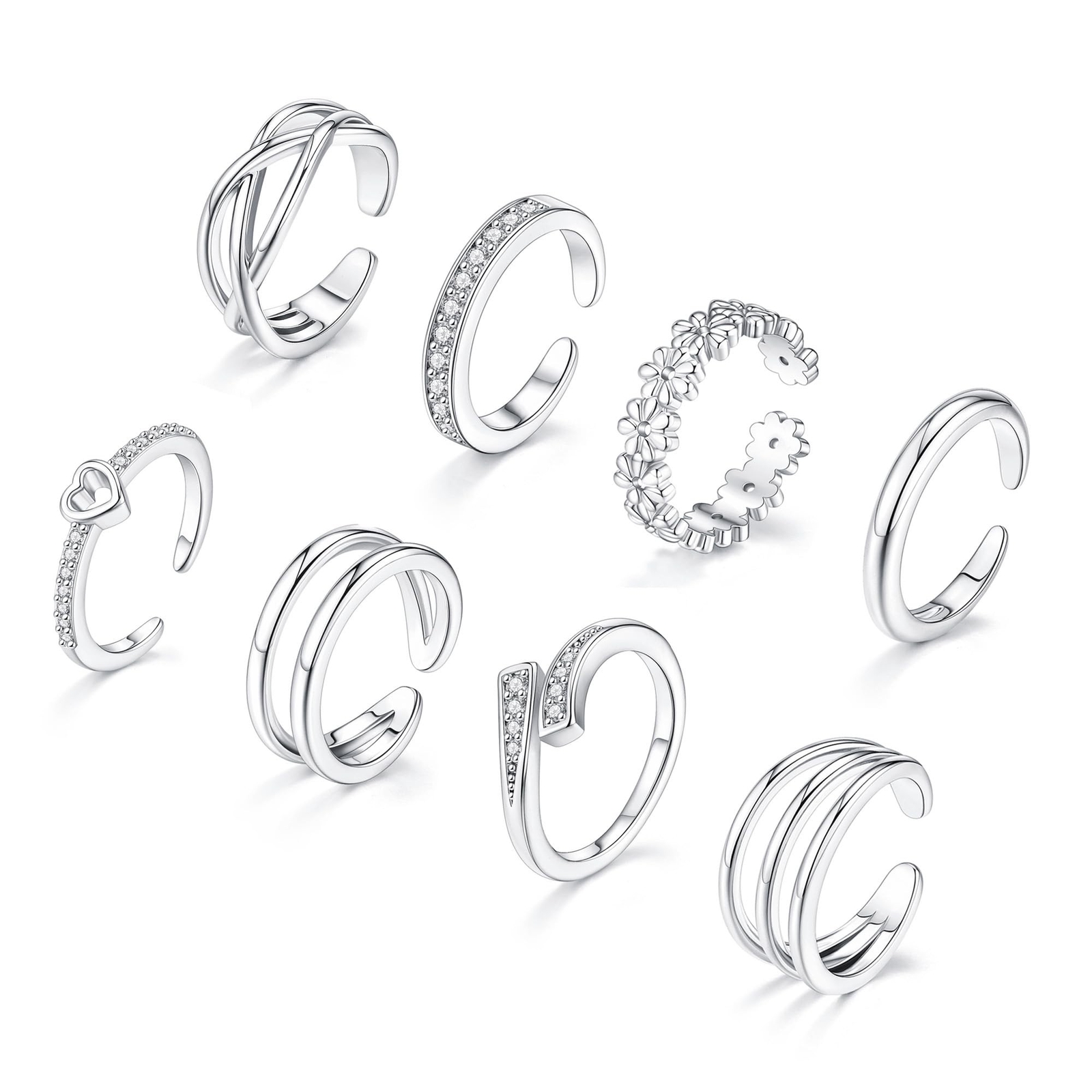 8 Pcs Toe Rings for Women 14K Gold Silver Toe Ring Non Tarnish Simple Open Ad...