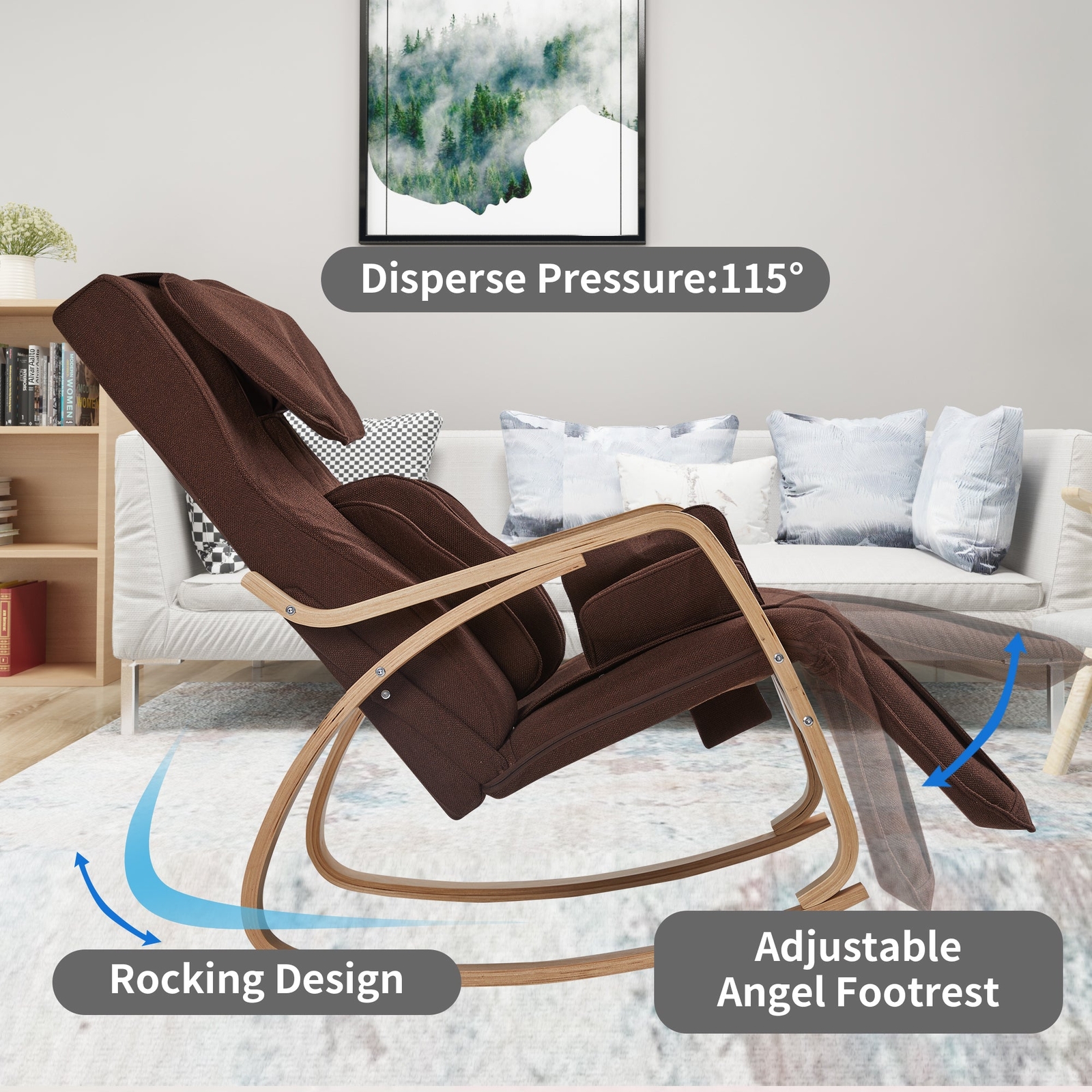 Relax Rocking Chair, Lounge Chair Relax Chair with Cotton Fabric Cushion Brown