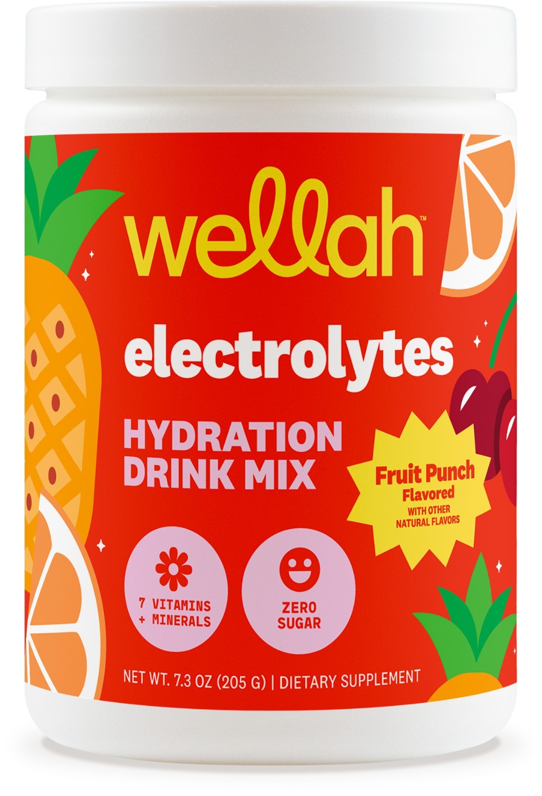 Wellah Electrolytes Powder (Fruit Punch) 50 Servings - Hydration Drink Mix