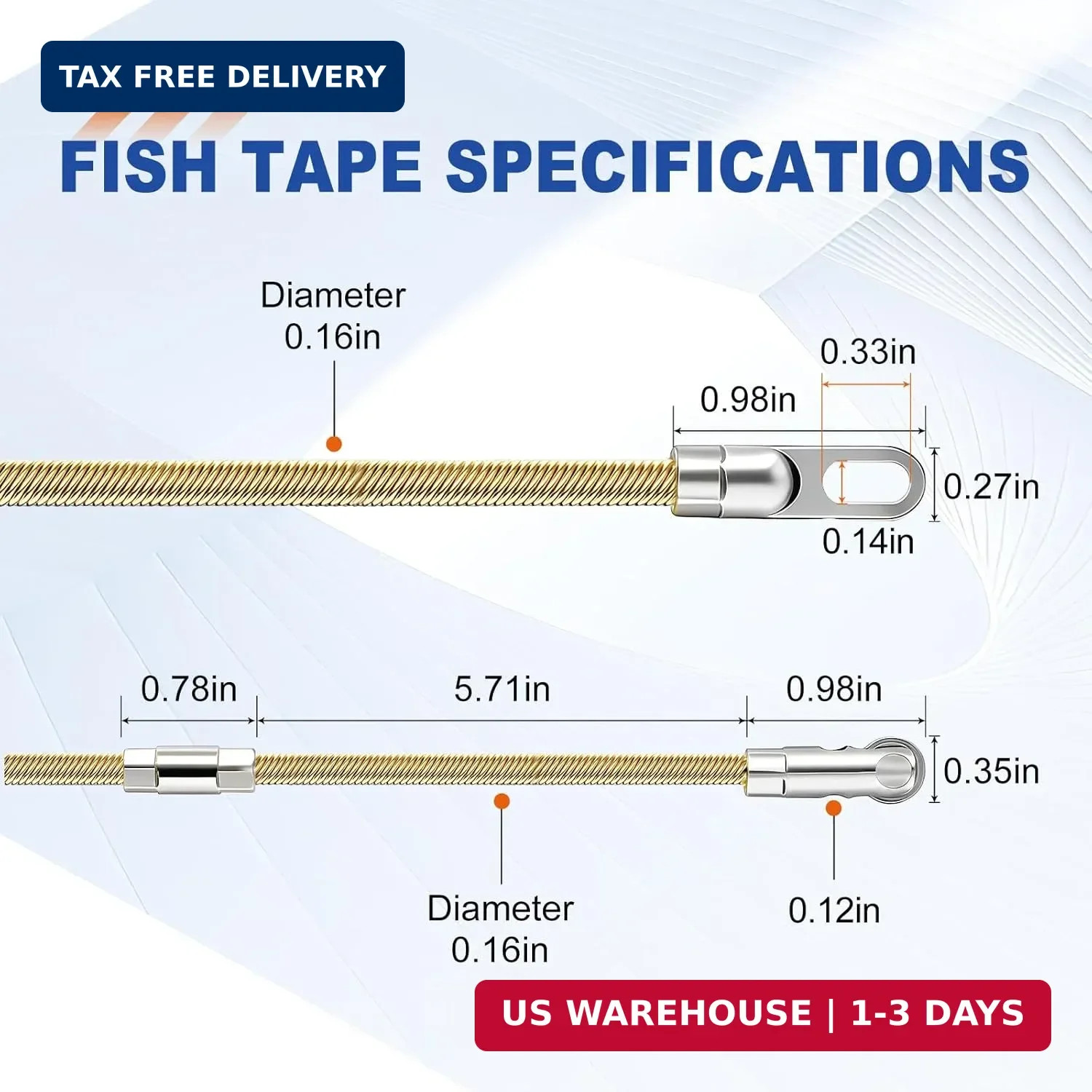 Fish Tape 33FT 4.0mm Wire Puller Running Electrical Wire Snake for Running Wire