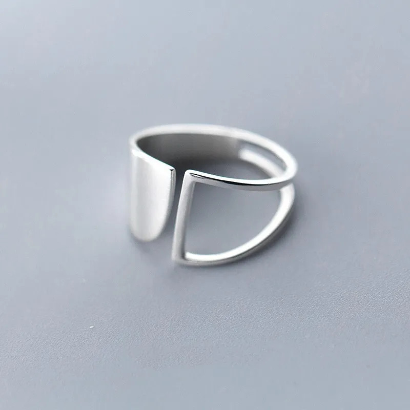 925 Sterling Silver Geometric Ring Simulated Zirconia Hollow Adjustable Jewelry