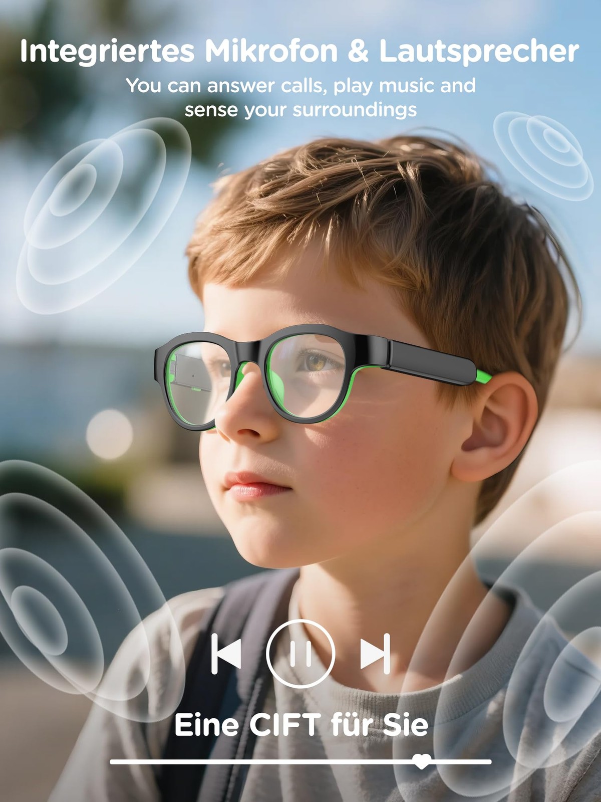 Blue Light Glasses with Bluetooth glasses, Open-Frame Directional Stereo Soun...