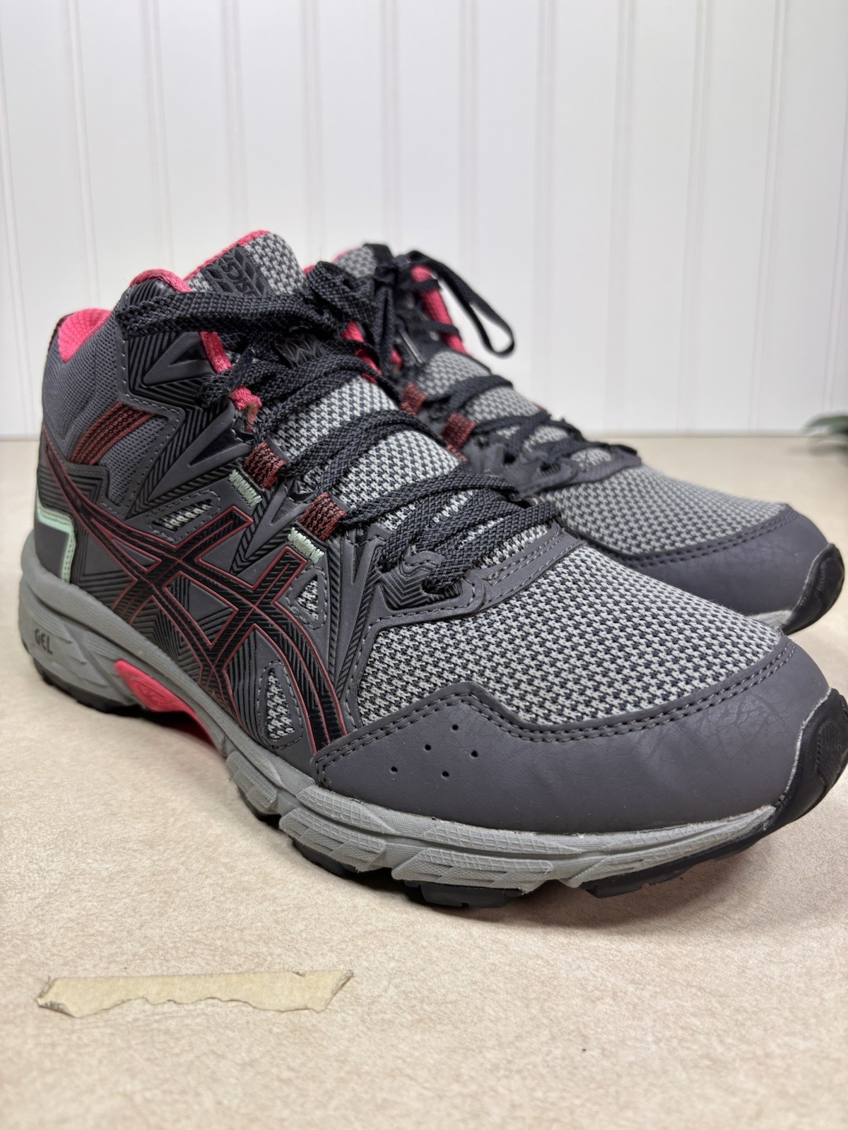 ASICS Women's GEL-Venture 8 Mid Top Grey Pink Teal Trail Shoe Sz 7 1012A869 Boot