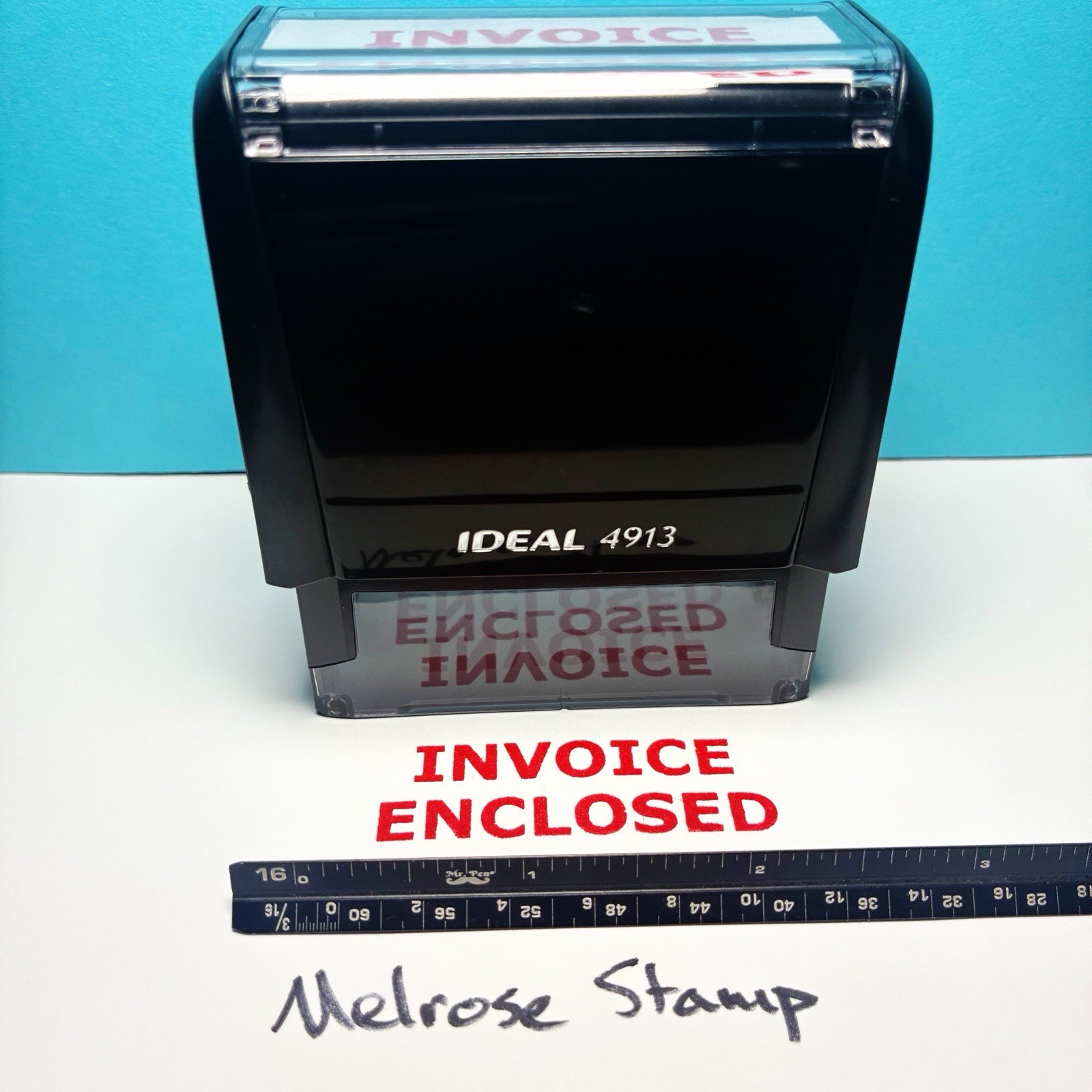 Invoice Enclosed Self Inking Rubber Stamp Red Ink Ideal 4913