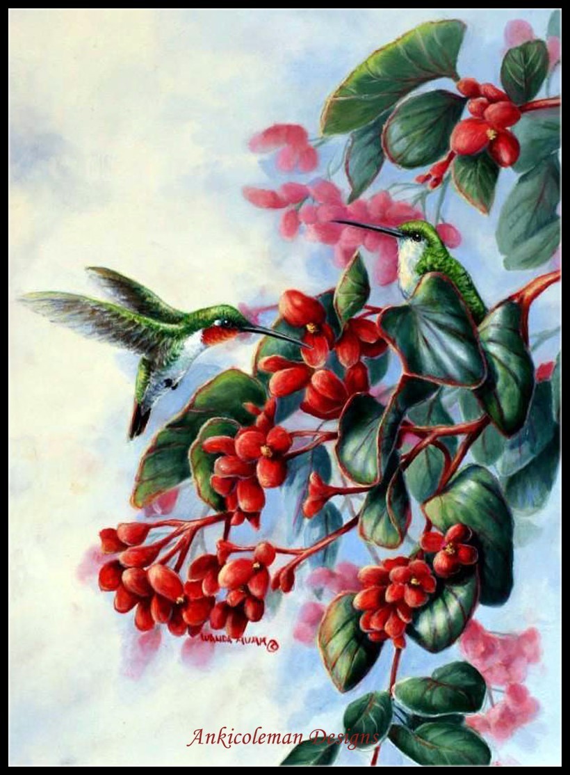 Springtime Hummingbirds - DIY Chart Counted Cross Stitch Patterns Needlework