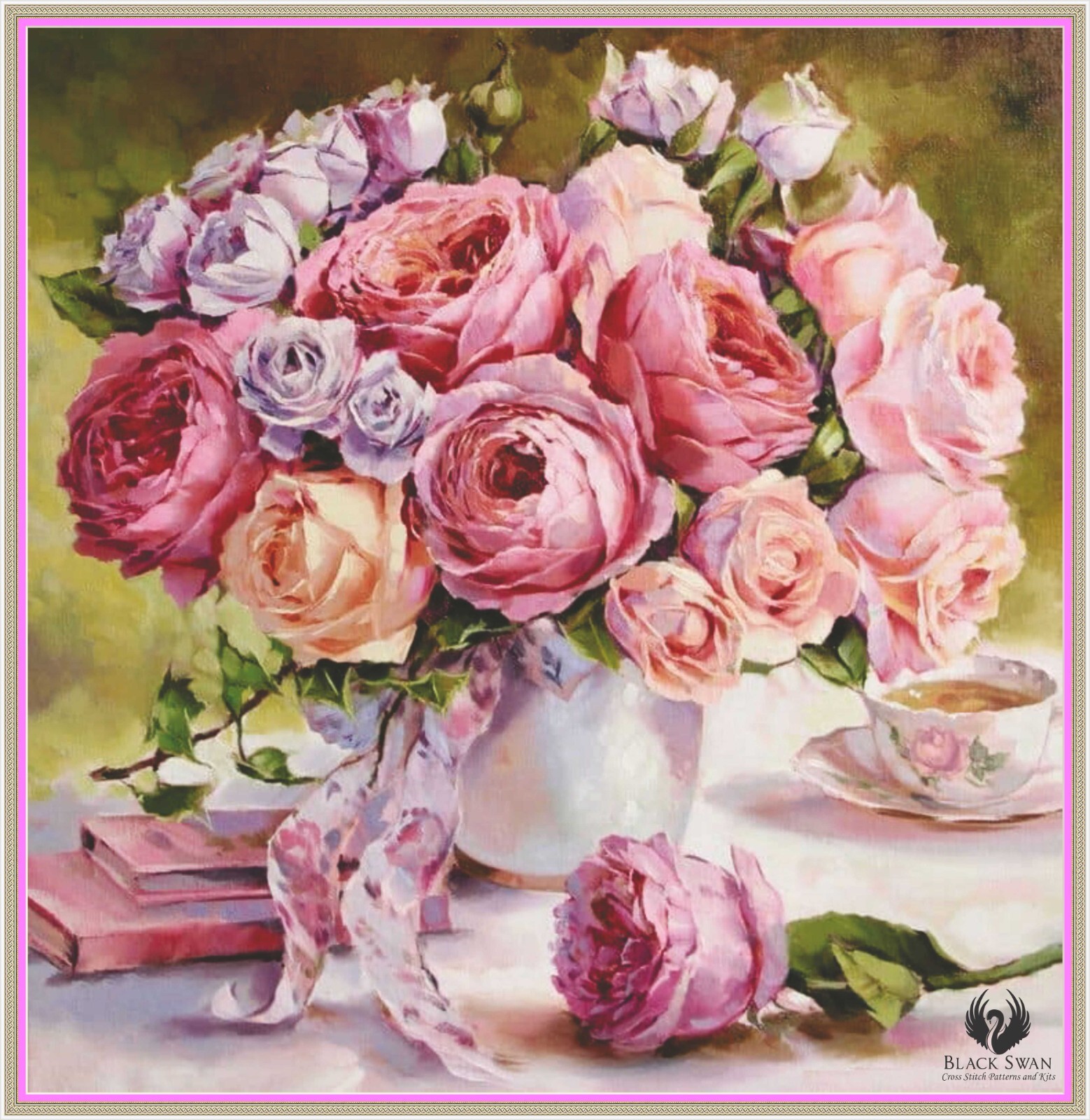 Pink Garden Roses 1075 - Chart Counted Cross Stitch Pattern  craft