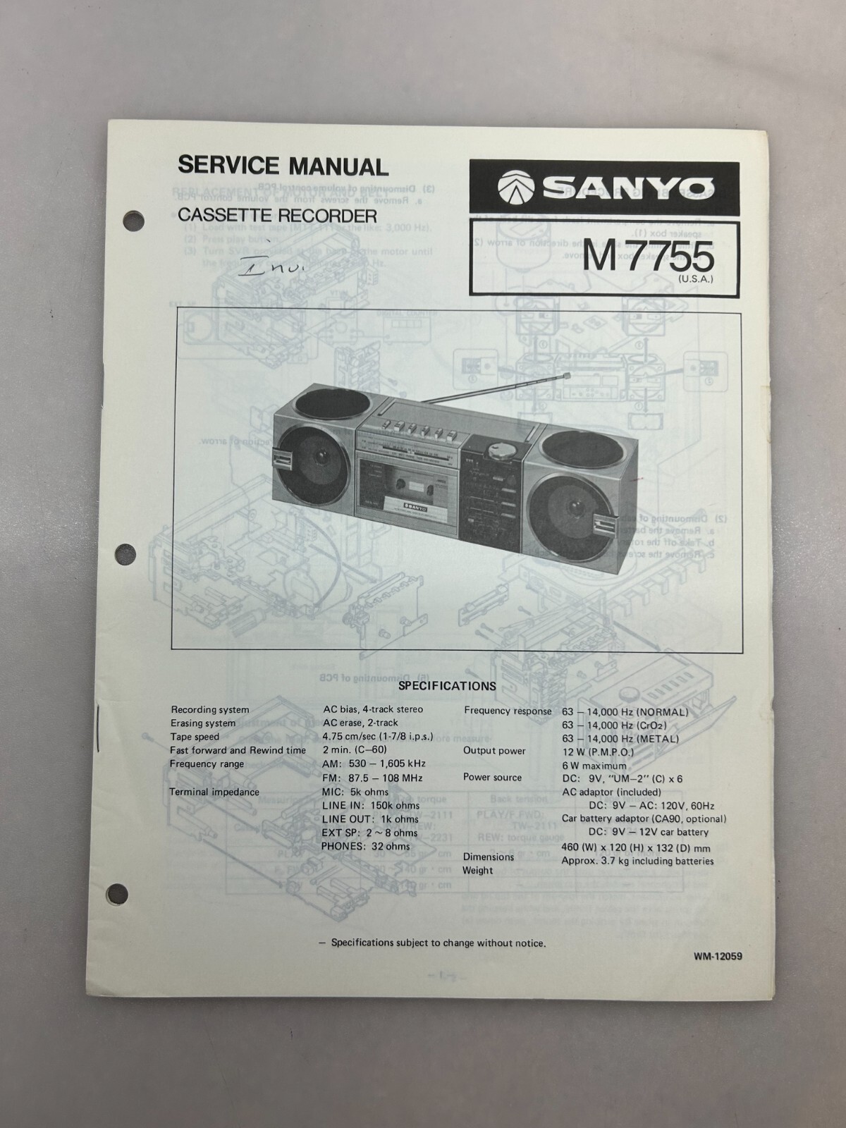 Sanyo M7755 Original Service Manual Free Shipping
