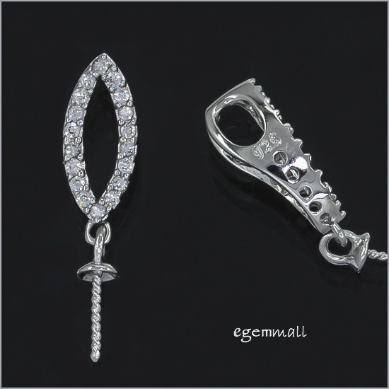 1PC Sterling Silver CZ Marquise Pearl Pendant Bail Cup Pin Connector #97026