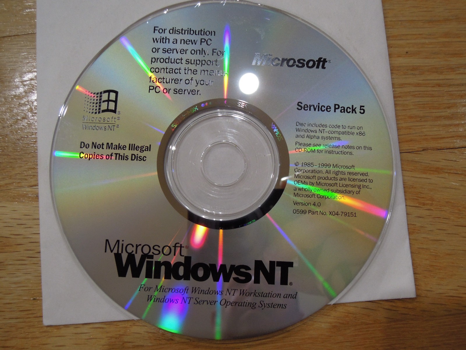 Microsoft Windows NT Service Pack 5 Workstation PC CD-ROM Part# X04-79151
