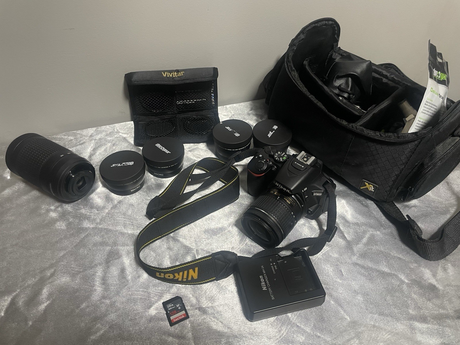 Nikon D5600 Camera Bundle with Lenses, Camera Bag, Battery, 128GB SD Card