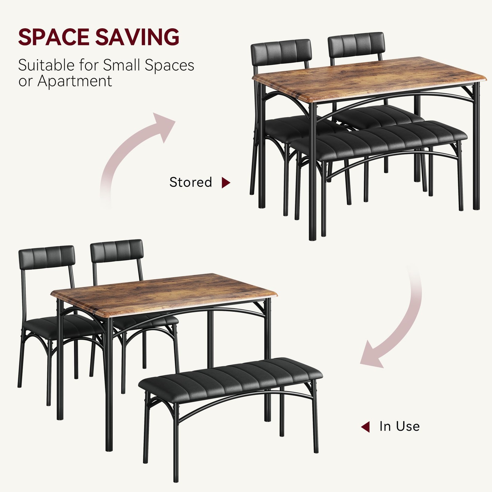 Modern Kitchen Table and Chairs ,Dining Room Table Set with Upholstered Bench