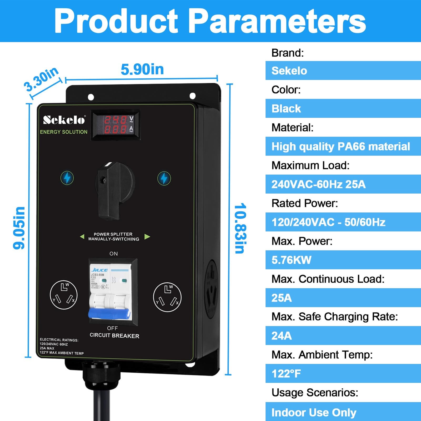 Manual EV Charging Switch for Dryer & EV, NEMA 10-30, Durable Hand-Operated S...