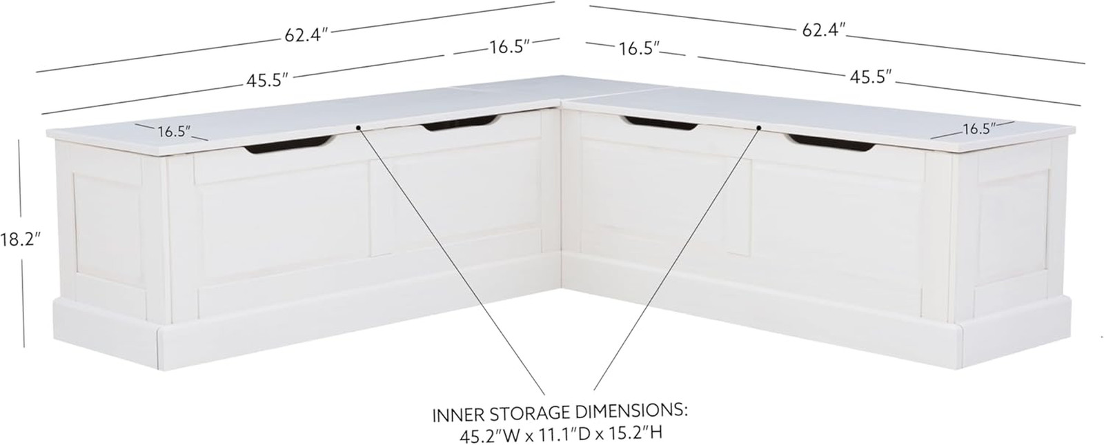 Harris White Solid Pine Backless Nook with Hidden Storage Solution