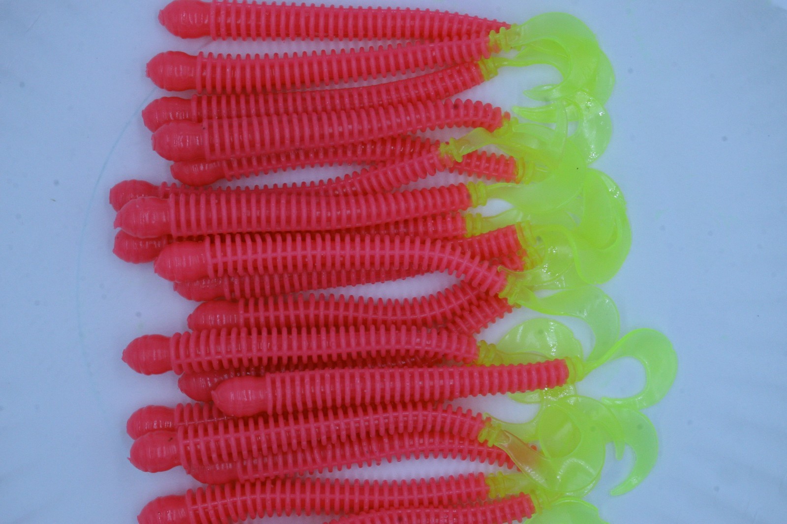 4" Pink / Chartreuse Disc Ring Worms Soft Plastic Worms Walleye Bass Fishing