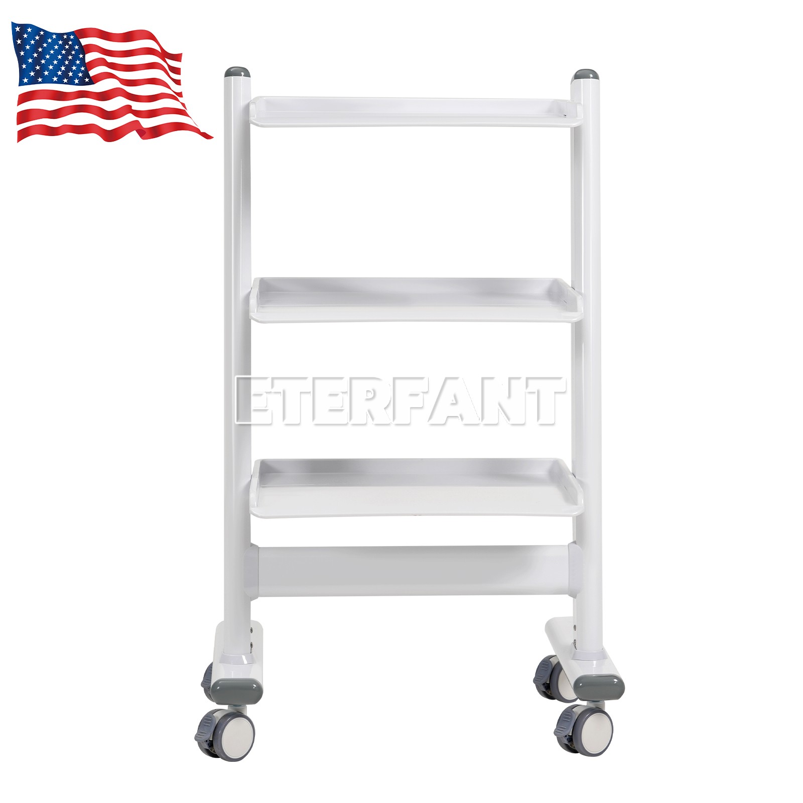 ETERFANT 3 Layers Dental Trolley Cart Tool Mobile ABS Instrument Stand w/Socket