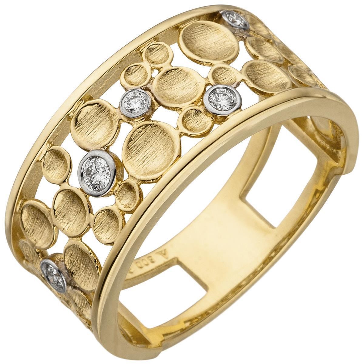 Jobo ladies' ring wide 585 gold yellow gold 5 diamonds brilliant diamond ring RW: 5