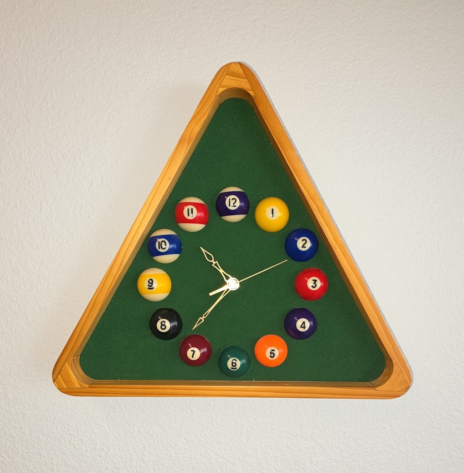 Billiards Pool Ball Clock 14Inch Triangle Pool Table Cool Wall Clock Works!
