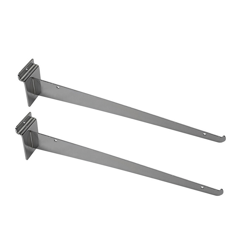 2 Pc 16" Chrome Glass Slatwall Shelf Bracket Retail Display Fixture Metal Hanger