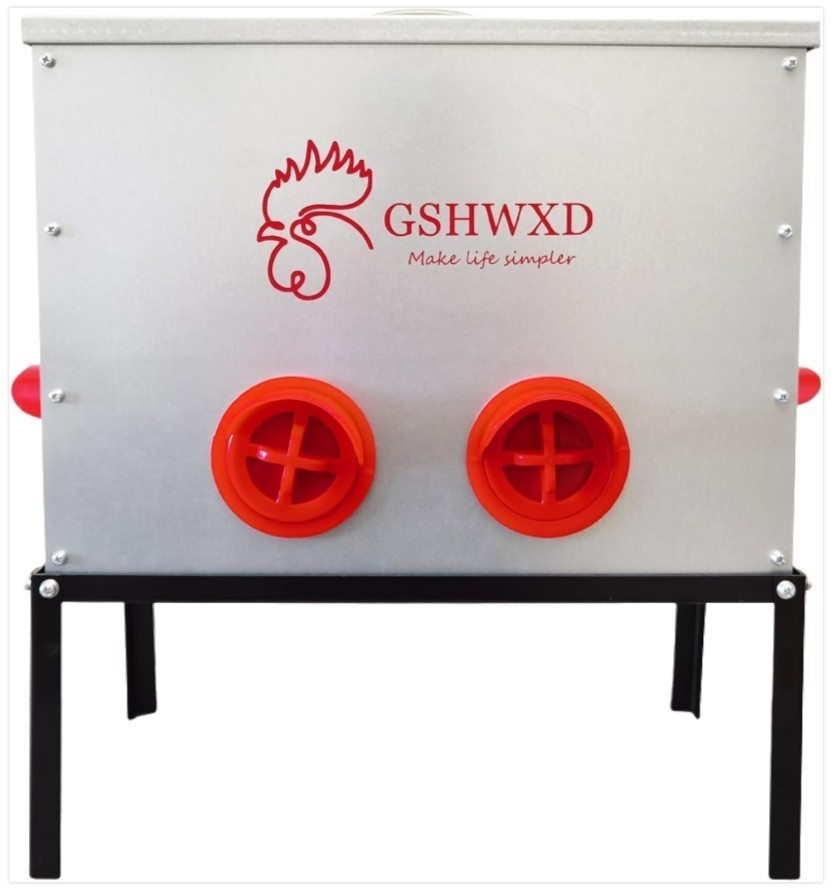 40Lb Automatic Chicken Feeder 6 Port Metal Poultry Feeder w Lid