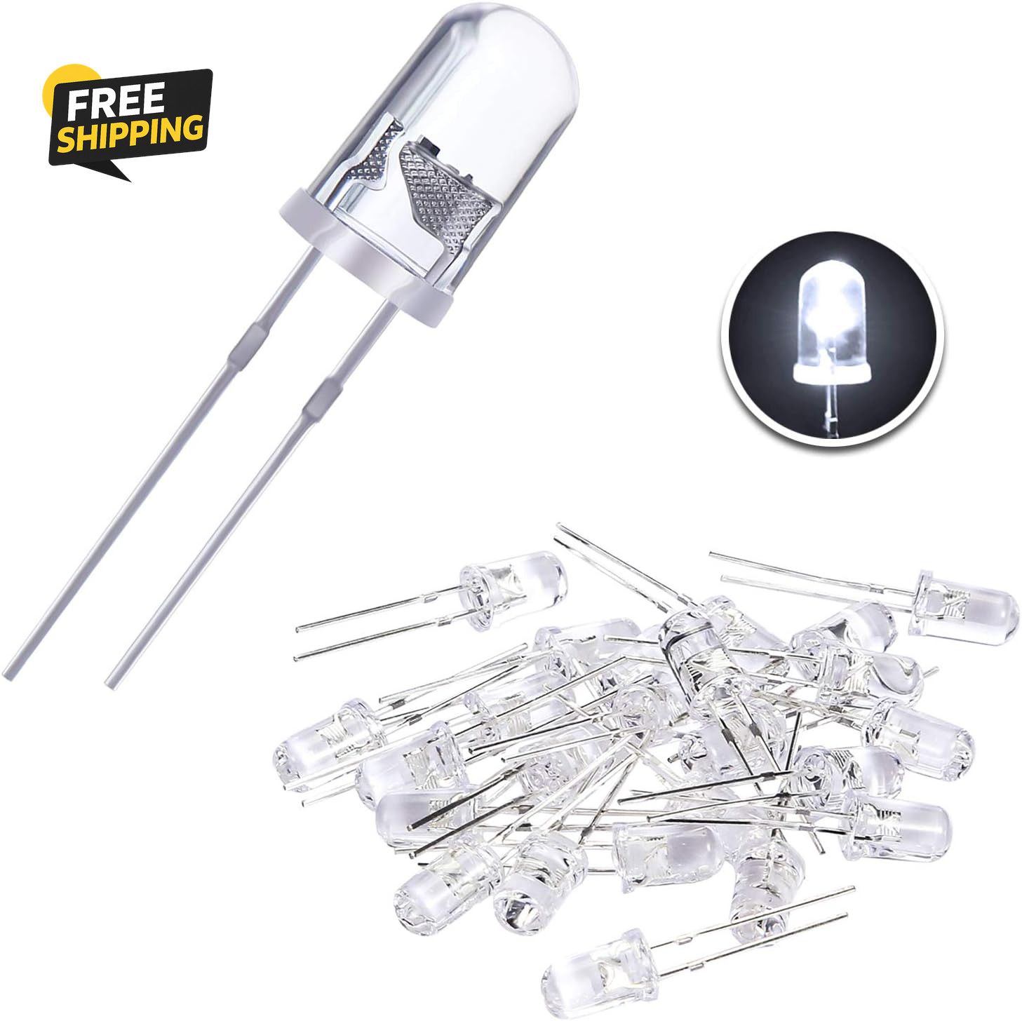 100 Pieces Clear LED Light Emitting Diodes Bulb LED Lamp, 5 Mm(White)