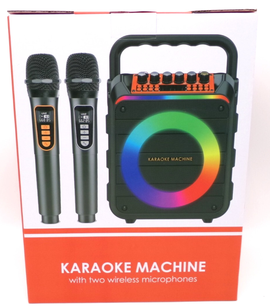 Portable Karaoke Machine w 2 Wireless Microphones LED Speaker Party