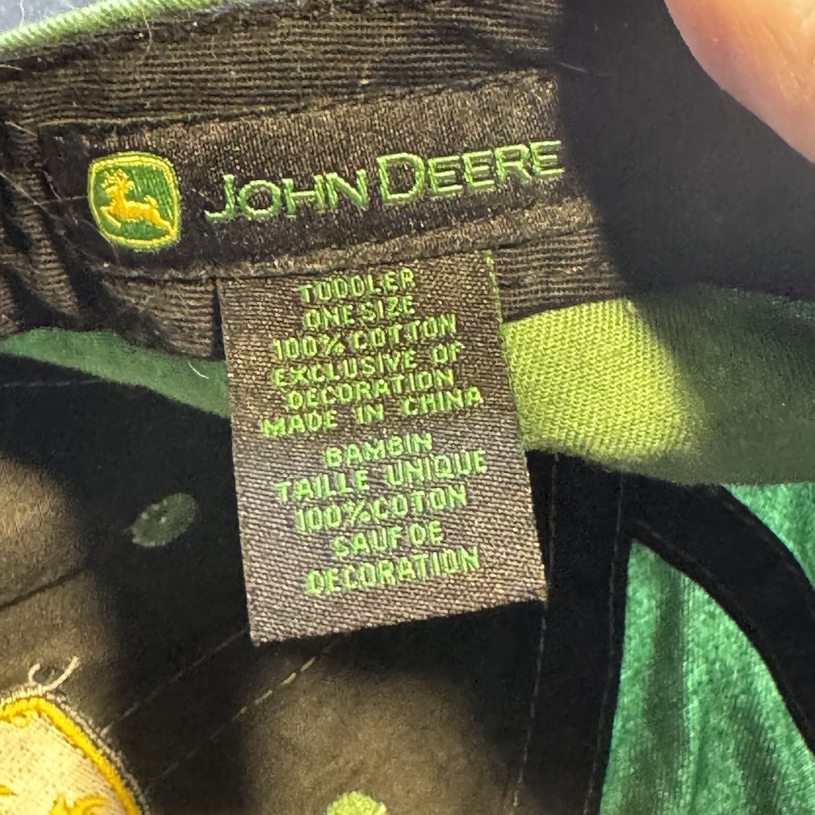 John Deere Toddler Stretch Elastic Back Hat Embroidered Logo Cute Tractor Mower