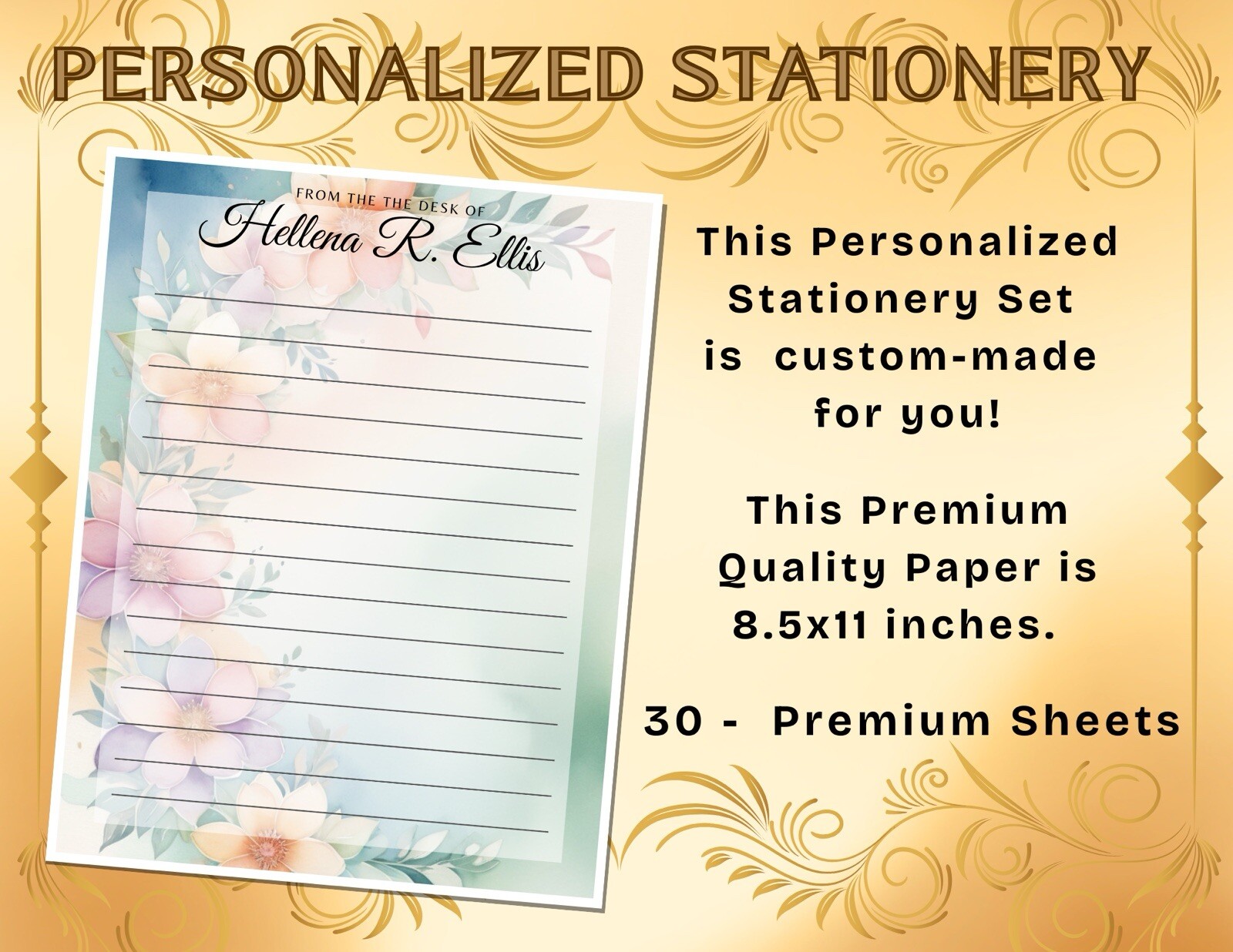 PERSONALIZED - 30Pcs Stationery Writing Paper, Watercolor Stationary  #L2C36