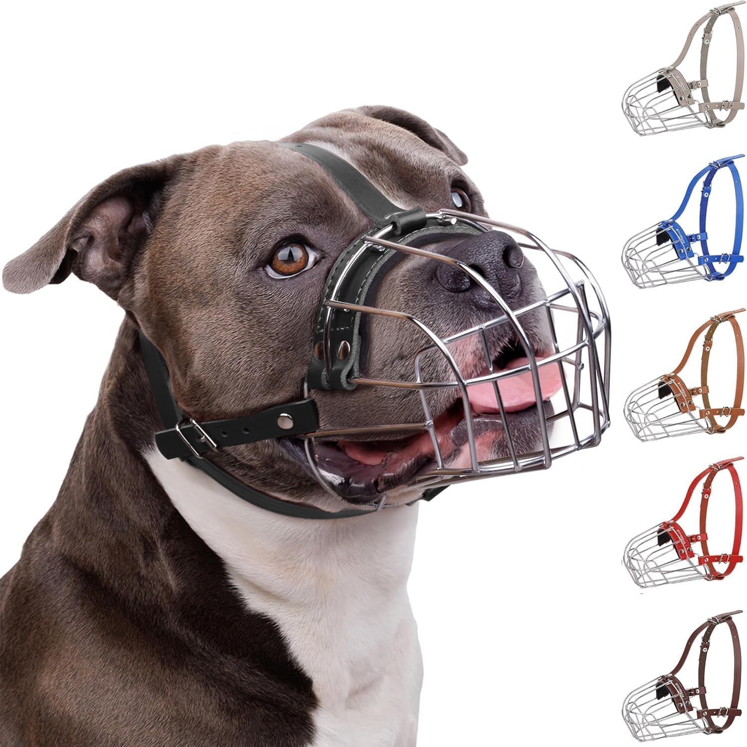 BRONZEDOG Pitbull Dog Muzzle Breathable Metal Basket for one size, Black