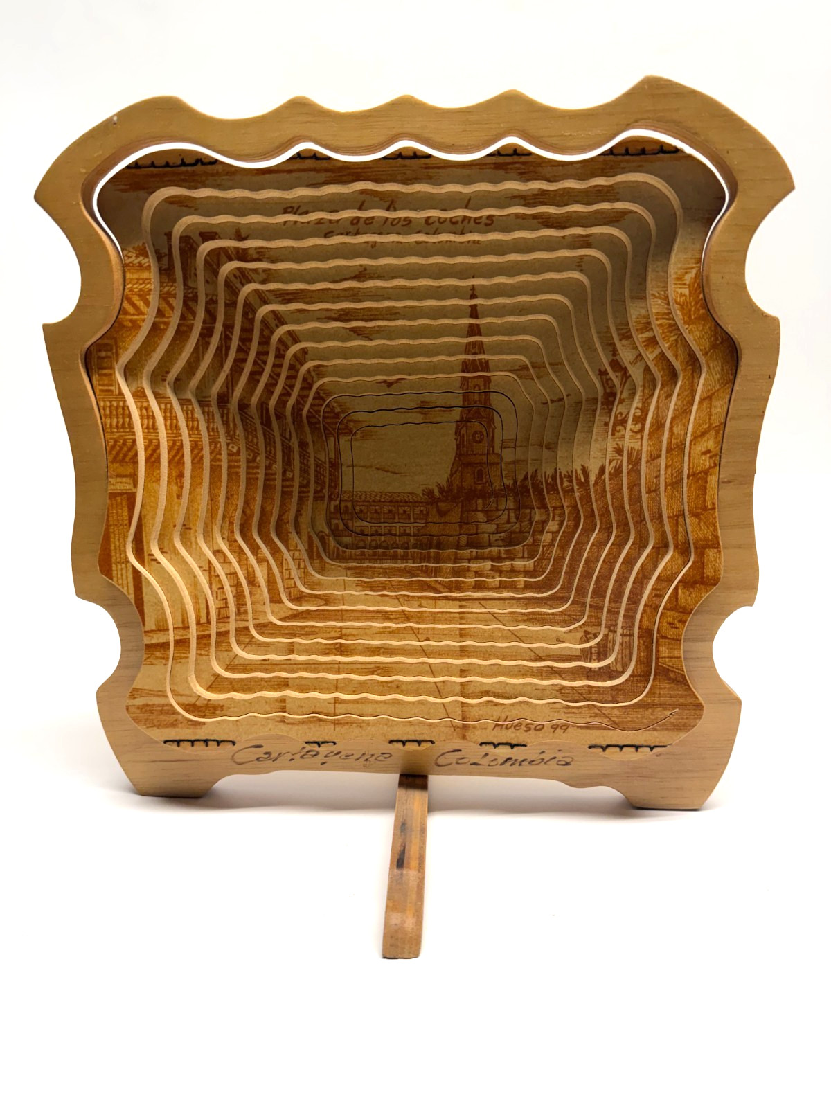 VINTAGE Collapsible Expandable Signed Wooden Art Piece Cartagena Colombia