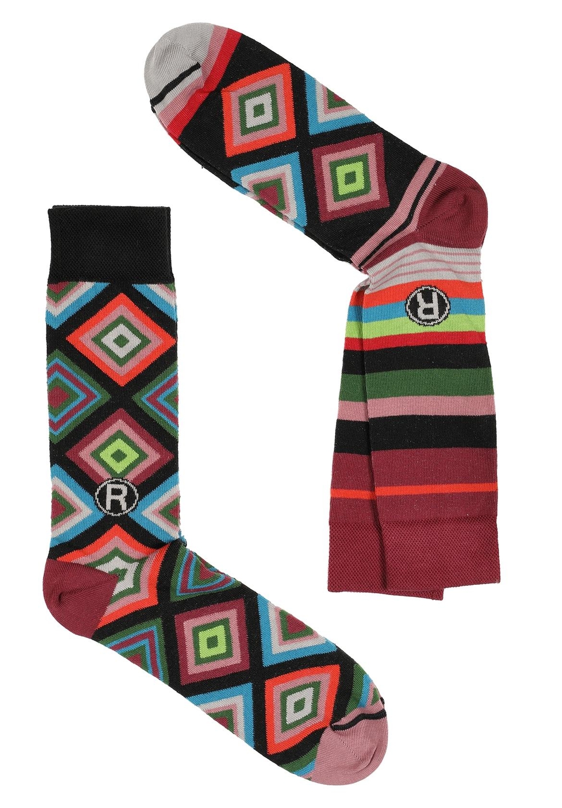 Dub & Drino France Men's Mismatched Crew Socks, 2 Pairs, Diamonds, US 8/12