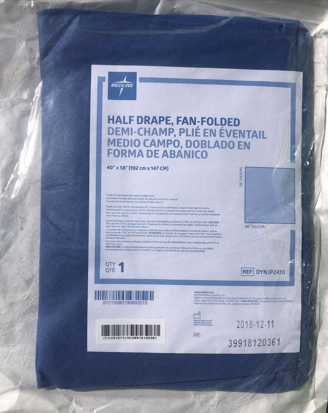 ONE PK HALF Drape Fan-Folded SIZE (40" x 58”)