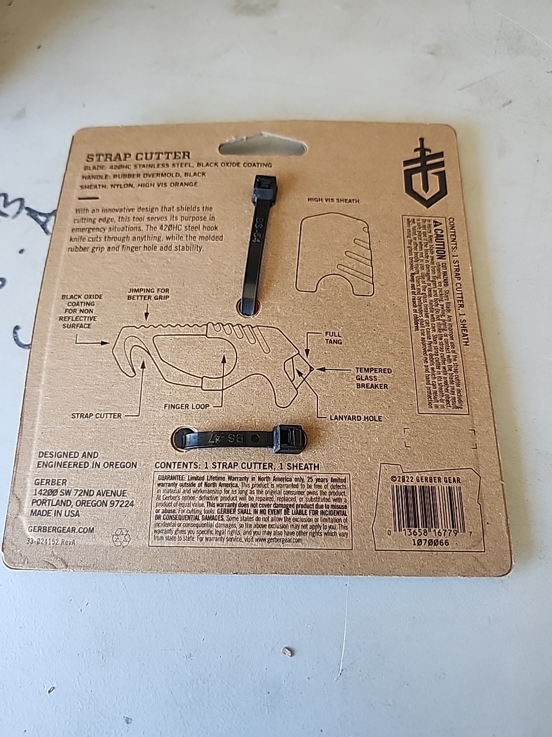 Gerber Strap Cutter With Sheath - Black orange - New