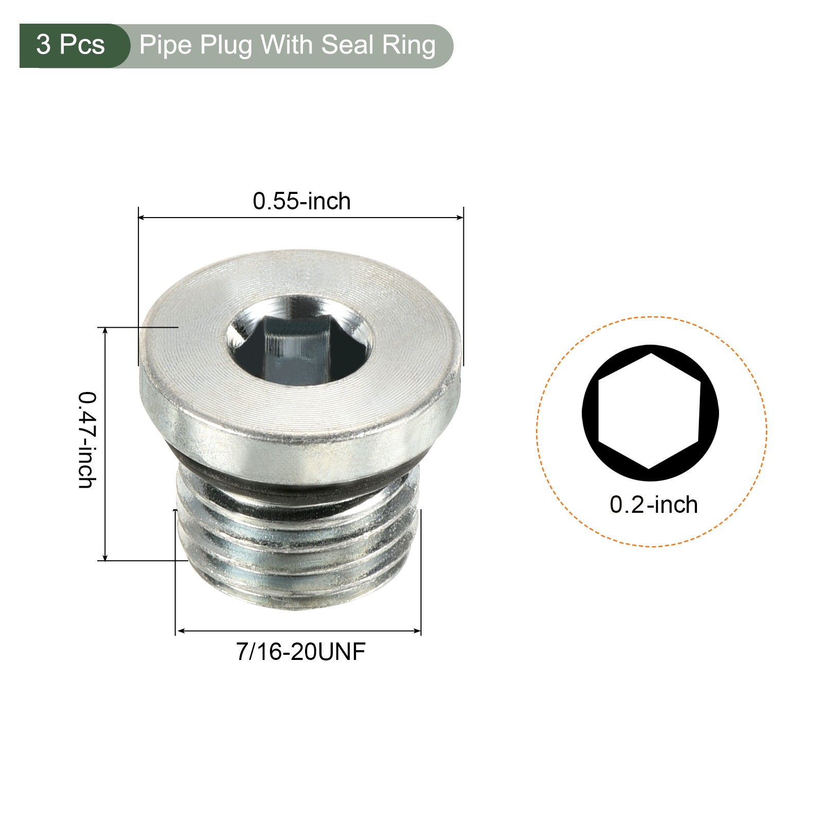 3 Pcs 7/16-20UNF Pipe Plug,for Terminate Pipe Ends (Silver)