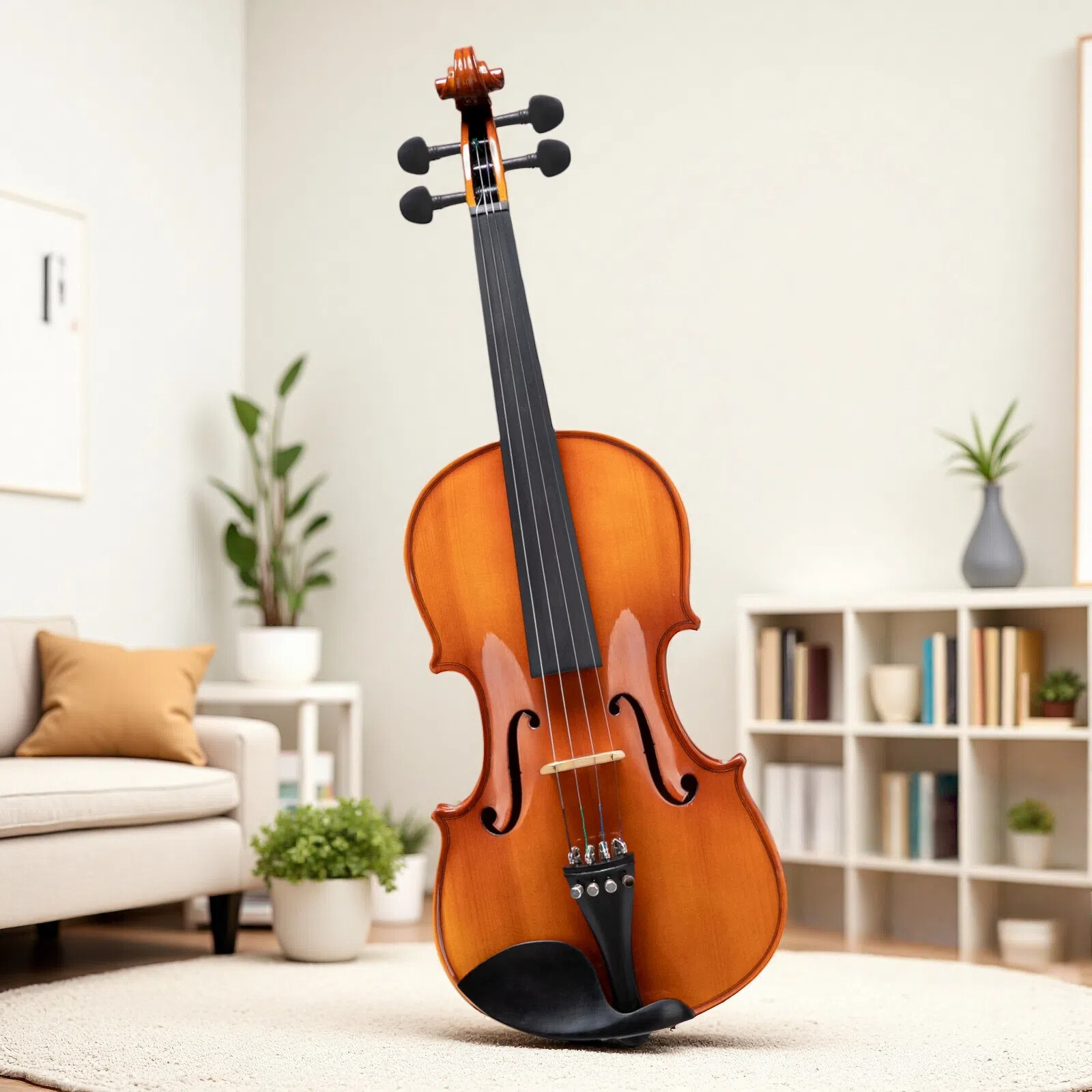 4/4 Full Size Solid Spruce Top Beginner Acoustic Violin Set - 2 Bows Tuner