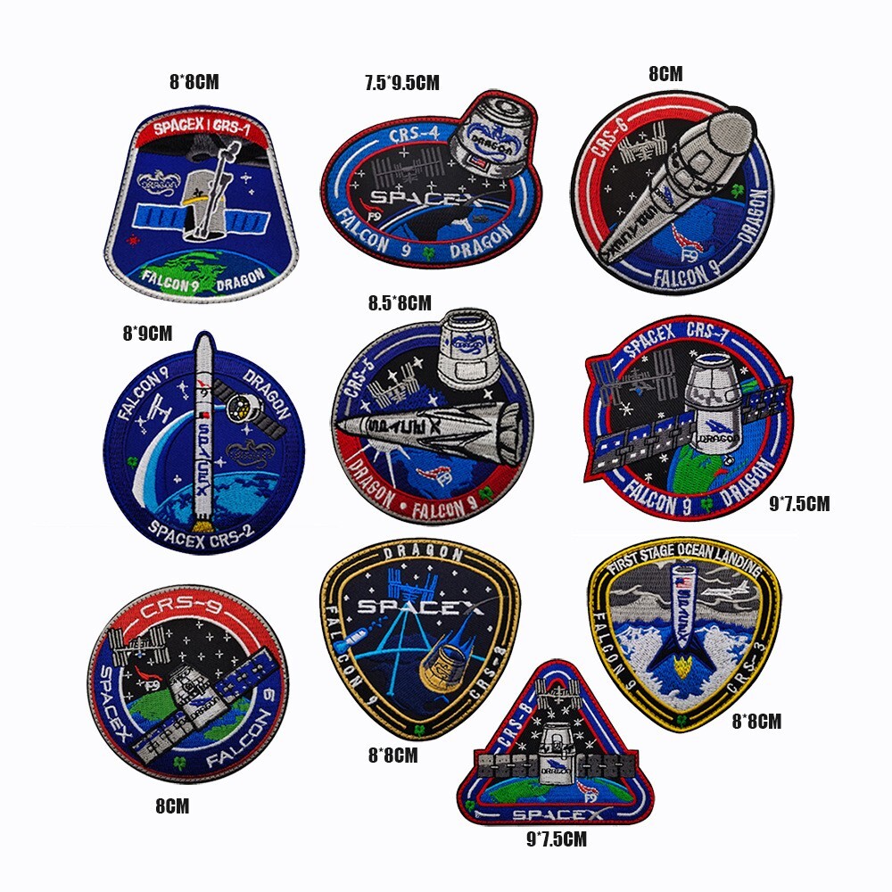 10PCS SPACEX FALCON-9 DRAGON F-9 CRS-5 SPACE FORCE EMBROIDERED HOOK&LOOP PATCH