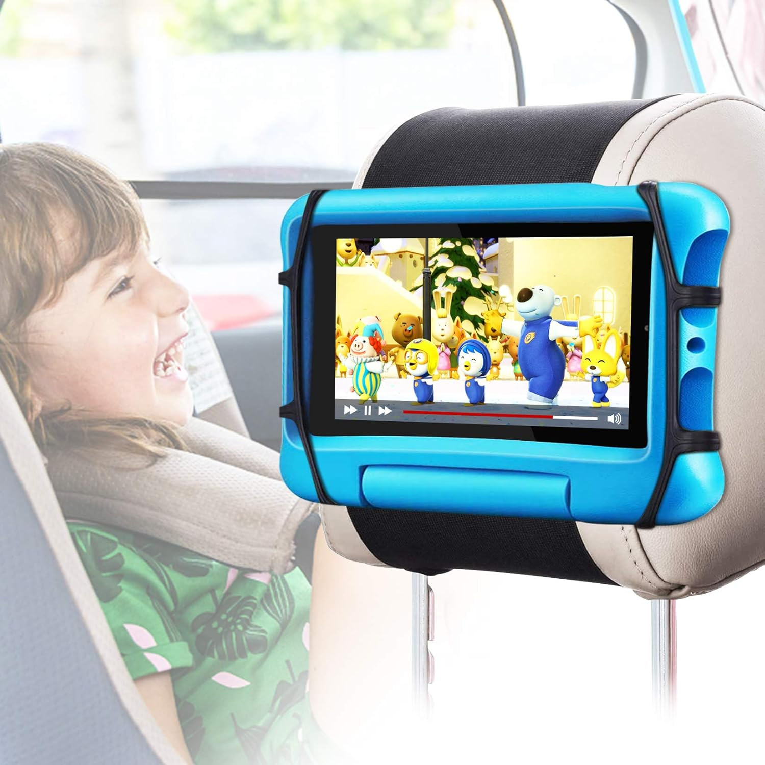 Car Headrest Mount Holder, Tablet Holder for Kids in Back Seats, Anti-Slip Strap