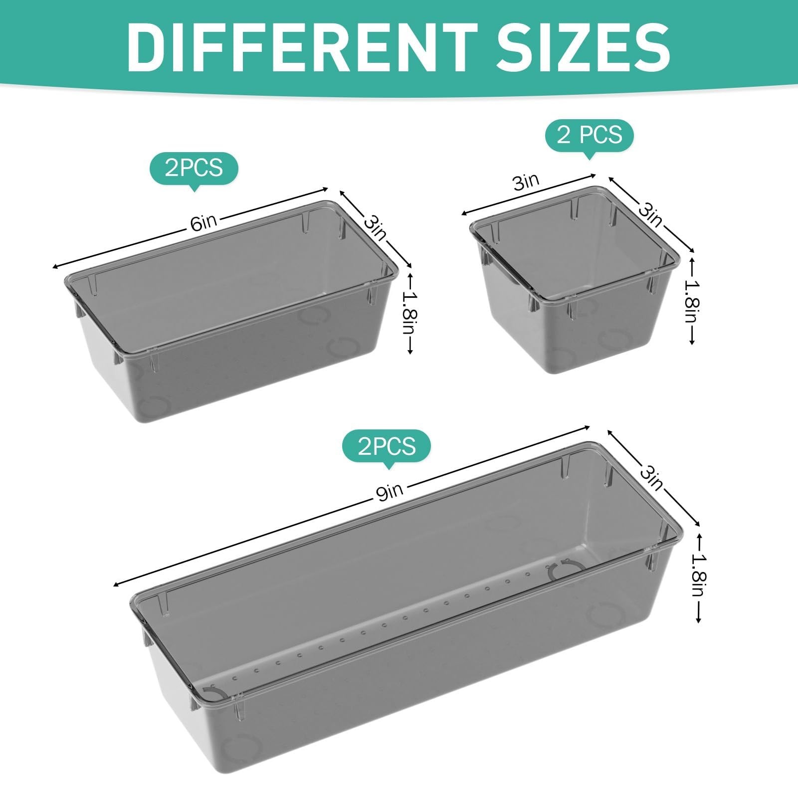 WOWBOX 6~Pack Clear Acrylic Drawer Organizer Trays, Black