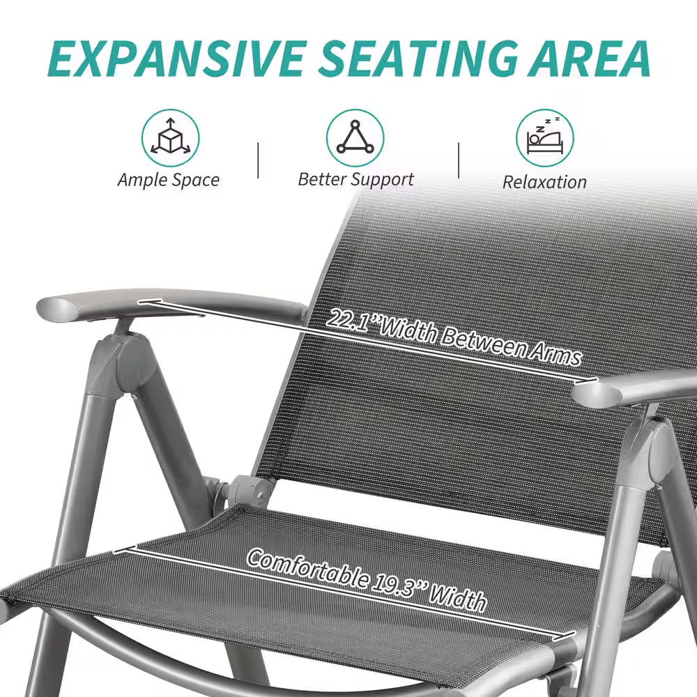 Domi Living Padded Folding Patio Chairs, 7-Position Recline, Aluminum Frame