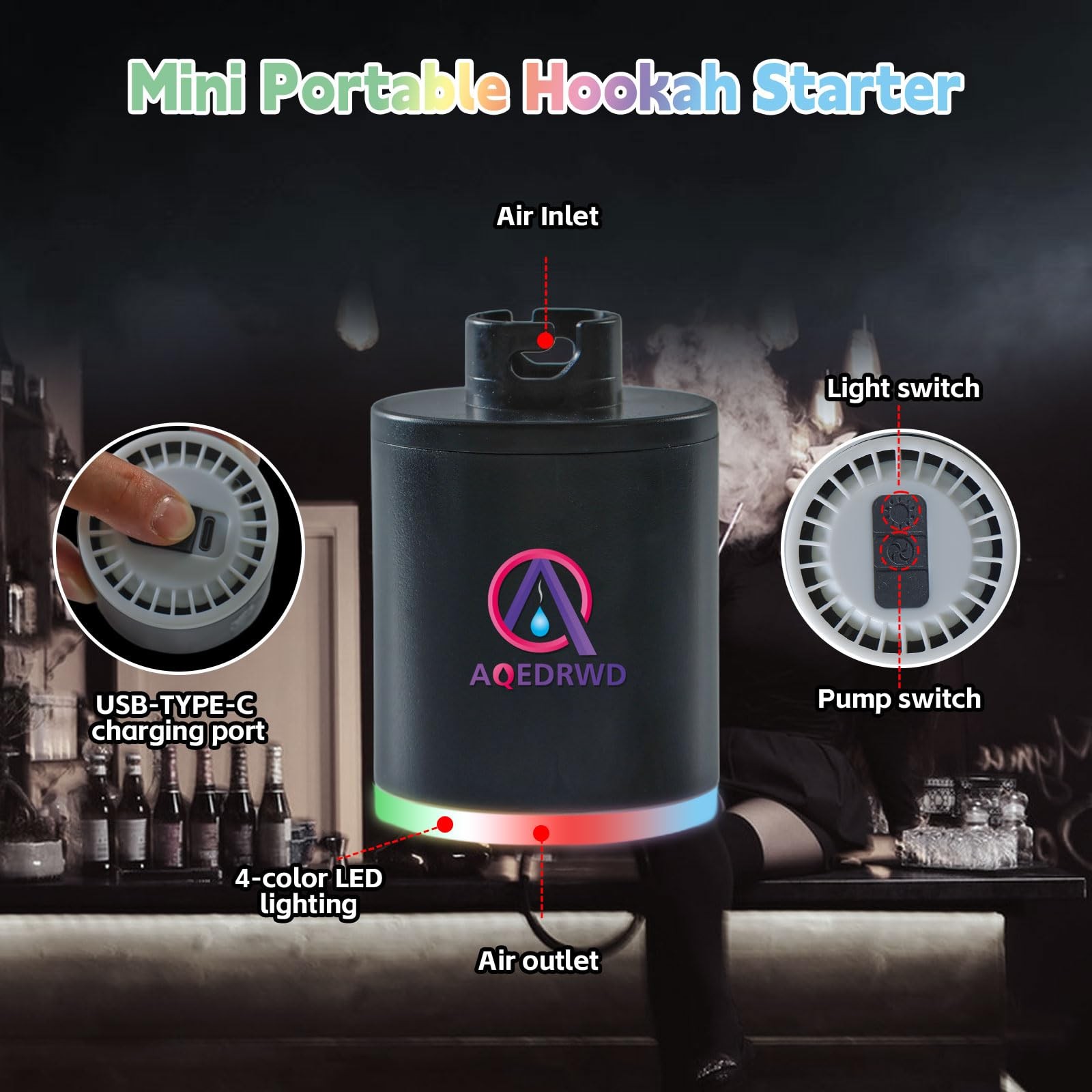 Hookah Pump Hookah Starter With rechargeable battery Universal electric hooka...