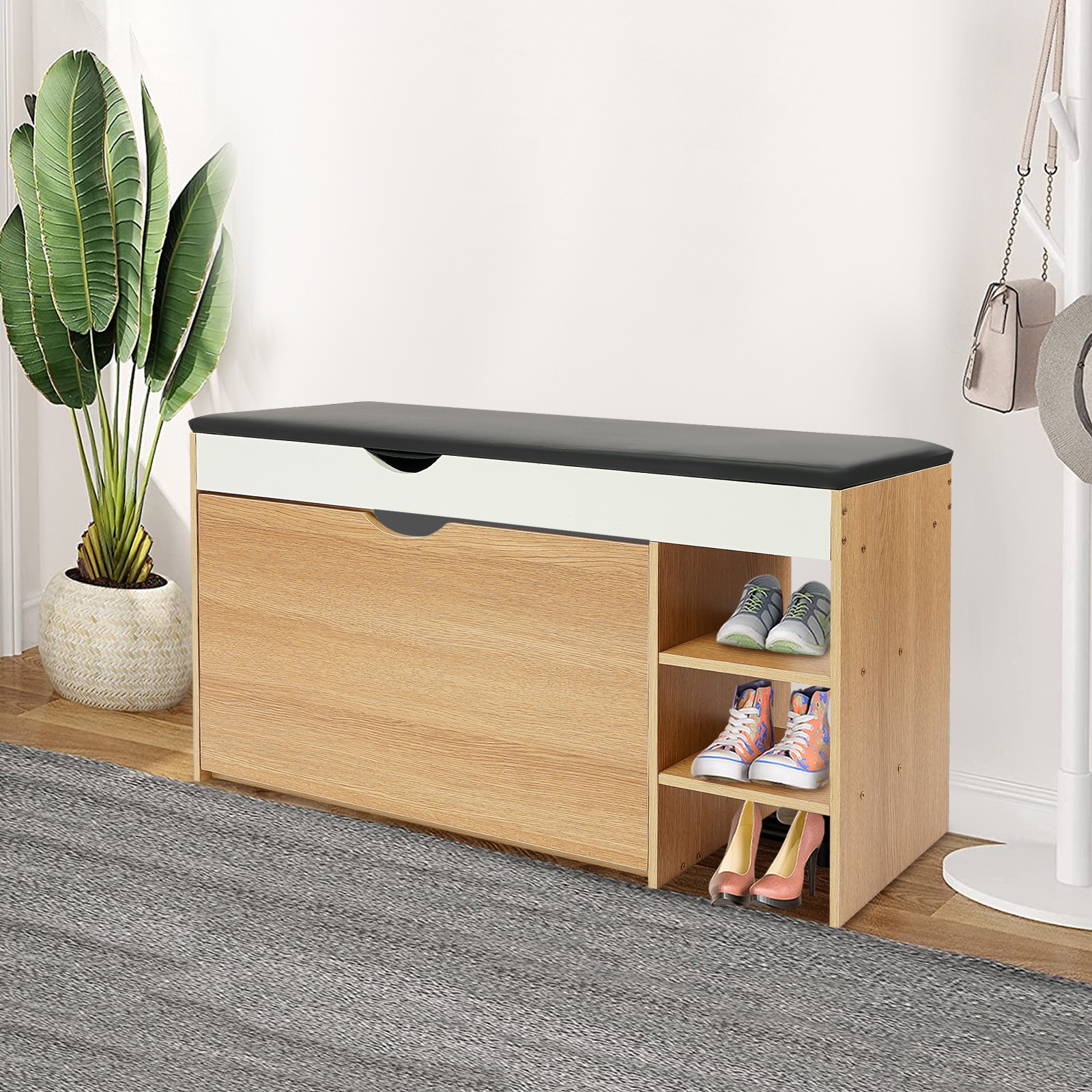 Free Standing Shoe Bench, Shoe Storage Bench with Seat, Shoe Bench for Entrance