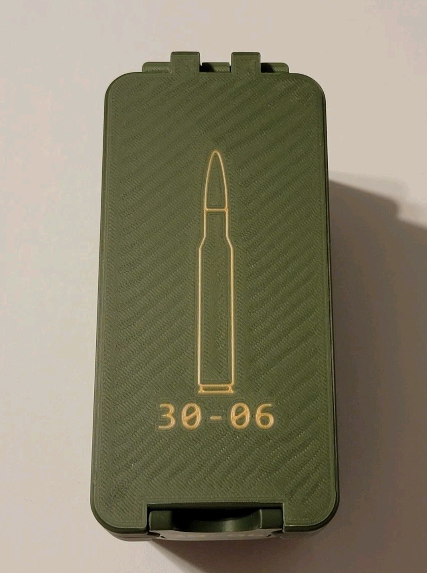 30-06 Ammo Box Snap Lock 50 rd 3D Printed Storage Olive Green Gold Pla