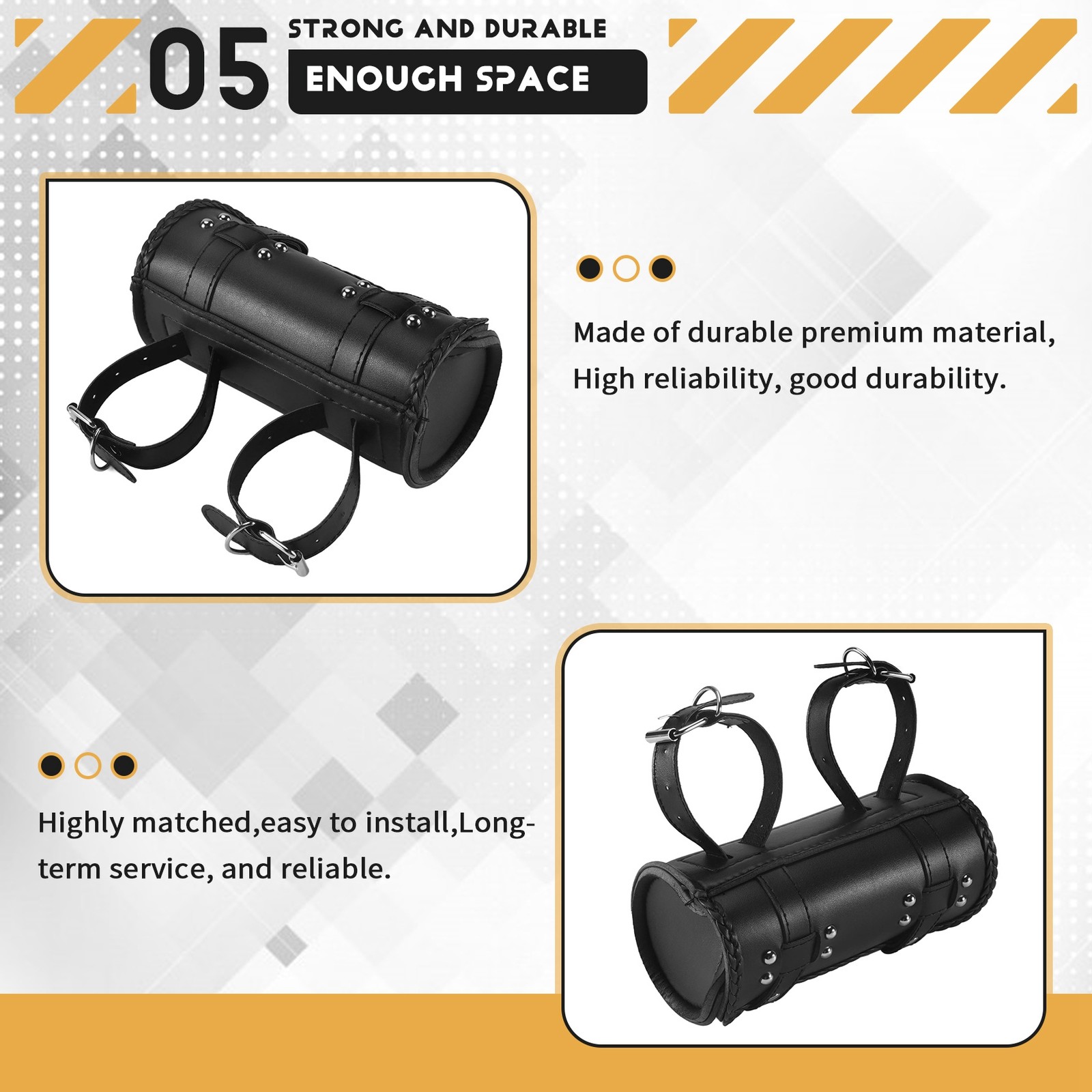 Motorcycle Fork Bag PU Leather Handlebar Tool Pouch Sissy Bar Roll Storage6318
