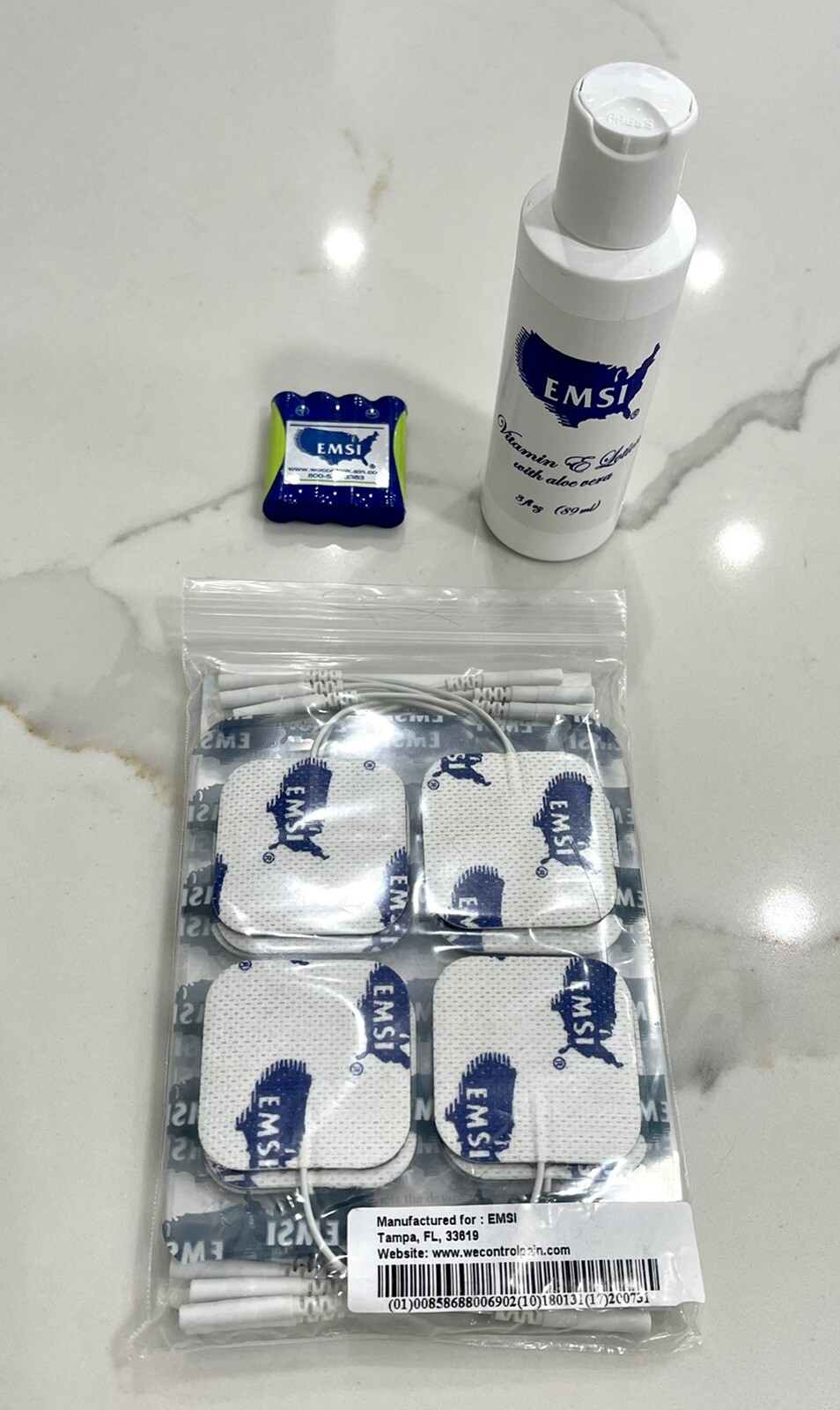 New Sealed 16 EMSI 1.5x1.5 Electrical tens Stimulation Electrodes/Battery/Lotion