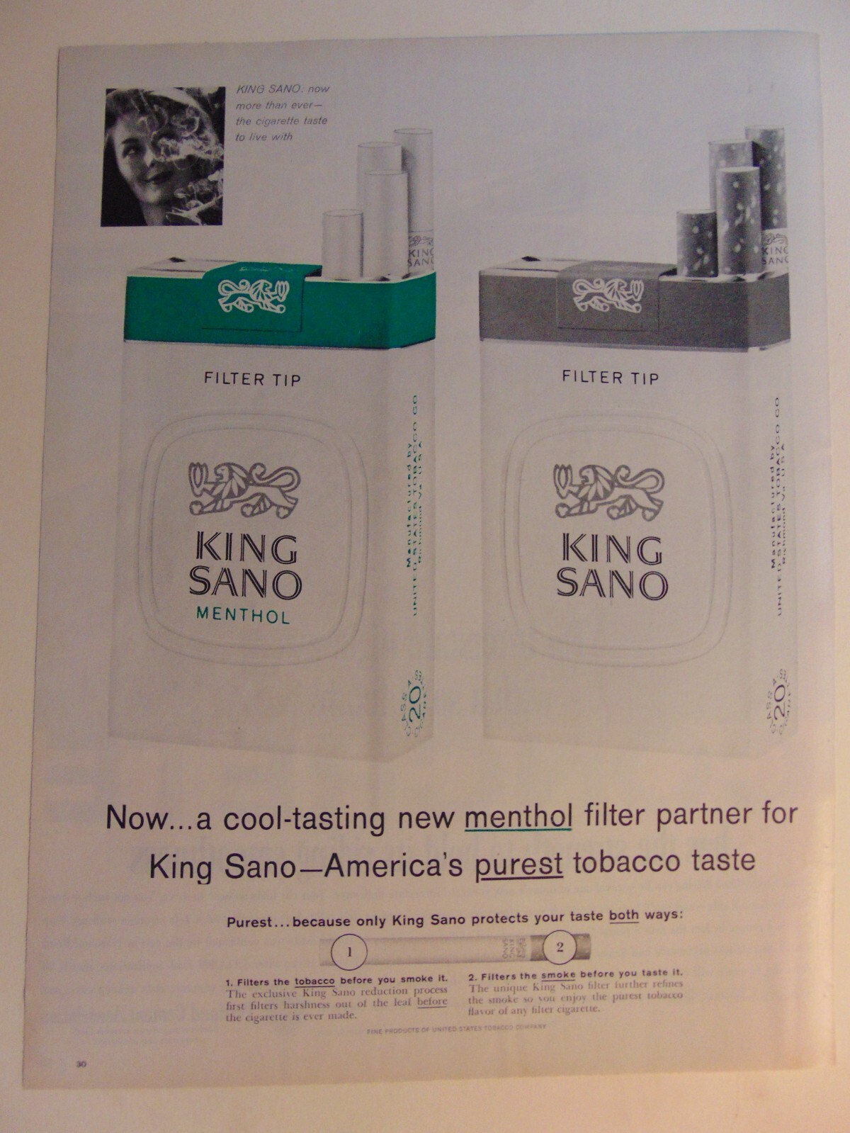 1962 KING SANO CIGARETTES vintage print ad