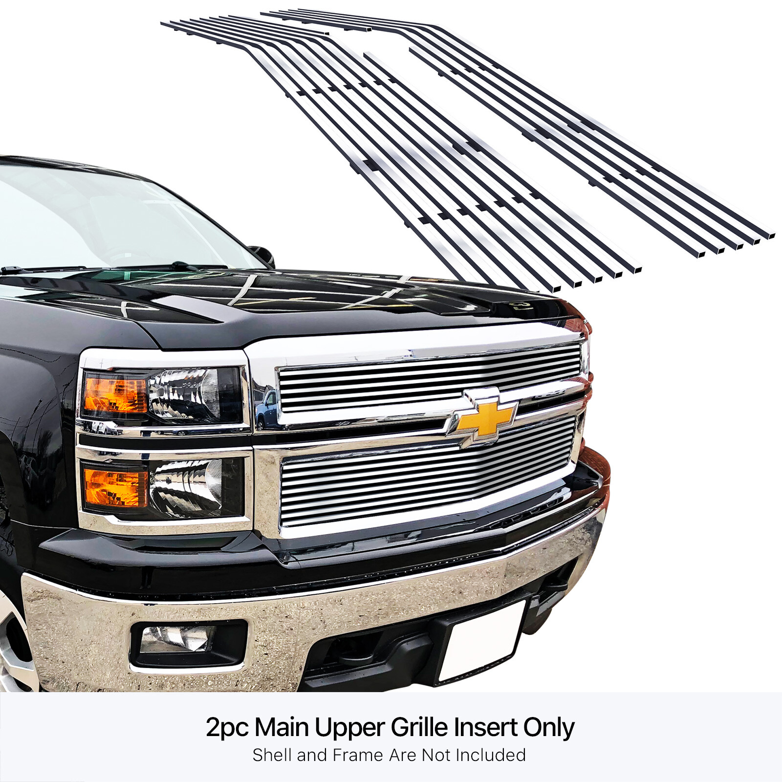 Fits 2014-2015 Chevy Silverado 1500 Main Upper Billet Grille Inserts