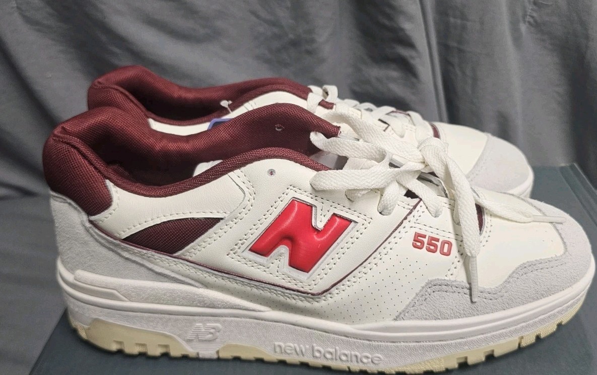 New Balance 550 Shoes Sea Salt Grey Red BB550EMR Men Size 8 New With Box