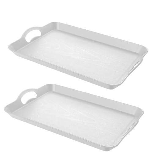 2PC White Serving Trays with Handles, 16 x 11.2 inch Rectangular Non Skid