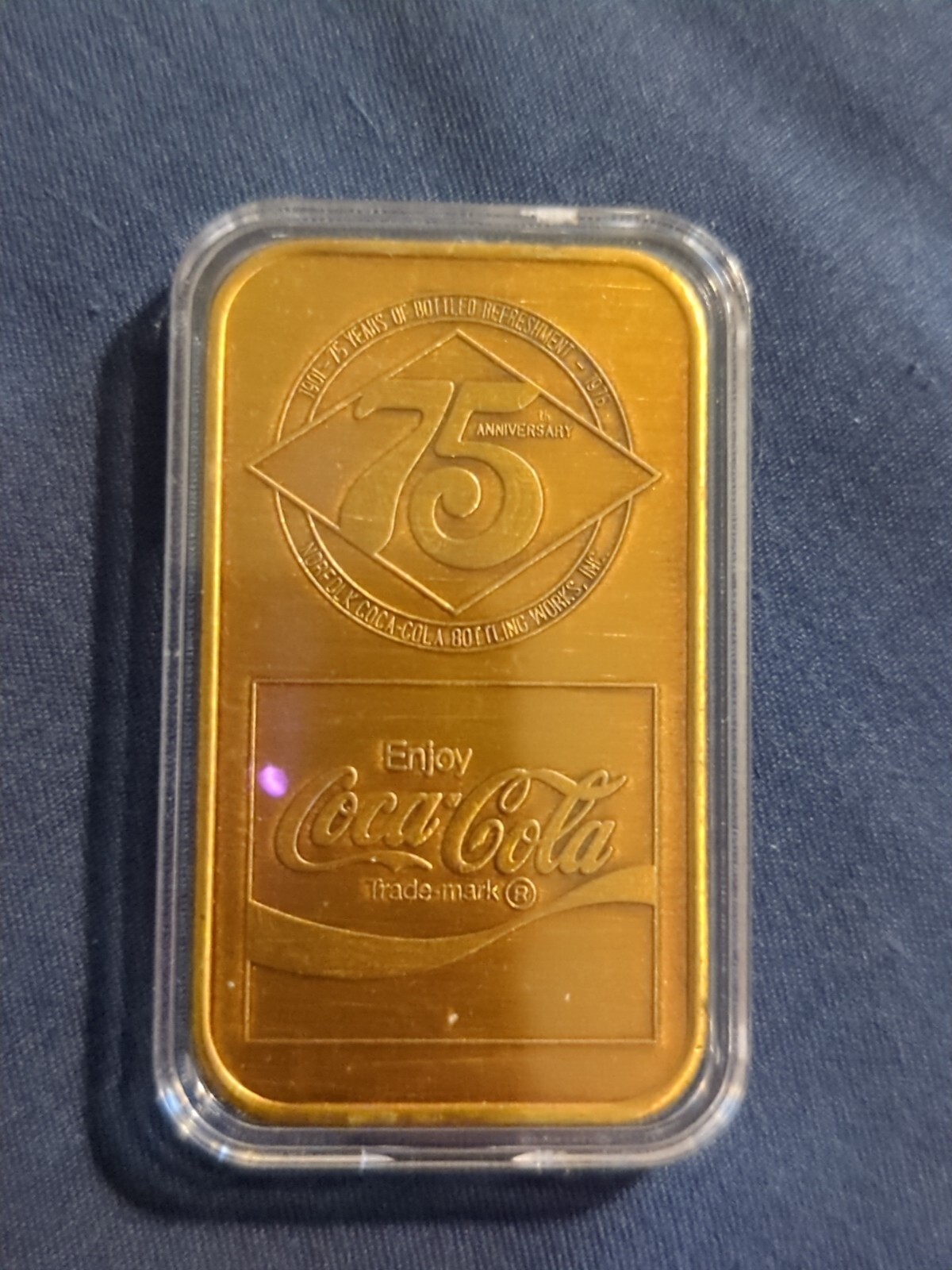 Coca Cola Norfolk, Virginia 75th Anniversary Bronze Bar (not silver)