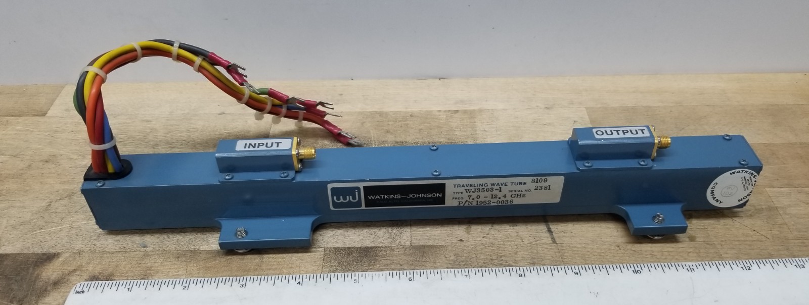 Watkins-Johnson Traveling Wave Tube 8109, WJ3503-1, P/N: 1952-0036, 7.0-12.4GHz